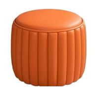 NTIYOU Escabel Taburete de Cuero for pies, Taburete bajo Simple for Porche, reposapiés Redondo pequeño, Taburete for sofá for Dormitorio, Sala de Estar, Taburete Creativo Salón(Orange)