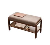 NTIYOU Escabel Taburete for Cambiar Zapatos de Madera Maciza, Taburete de Tela for sofá extraíble y Lavable, Taburete Largo Rectangular for Taburete Creativo Salón(Walnut Color,80x33x40cm)
