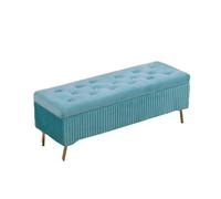 NTIYOU Escabel Taburete Largo Ligero de Terciopelo for Zapatos, Banco de Almacenamiento Multifuncional, Taburete Largo for habitación, Taburete Creativo Salón(Lake Blue)
