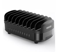 NTONPOWER Estación de carga para tablet, 10 puertos, multiUSB, 120 W, con disipador de calor automático silencioso, para teléfonos móviles, smartphones, tabletas, color negro