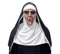 NTSWZYS Máscara realista de monja malvada de cabeza completa con pañuelo para la cabeza, máscara de disfraz de monja aterradora con boca sangrienta para accesorios de fiesta de Halloween (estilo 3