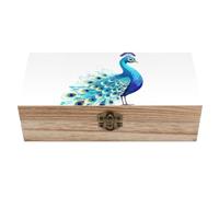 NTVOWPZO Caja de almacenamiento de madera, caja de regalo de madera de pavo real azul con tapa con bisagras, caja de recuerdos para joyas