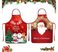 Ntwdby 2 Piezas Delantal de Cocina de Navidad, Delantales de Navidad para Cocinar, Delantal Navidad Impermeable Ajustable, Delantal de Navidad de Papá Noel, Para Barbacoa, Cocina Decoración Navideña