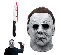 Ntwdby Máscara de Michael Myers con Cuchillo de Juguete, Máscara de látex de Michael Myers para Halloween, Máscaras Faciales de Halloween Carnaval Horror Cosplay Disfraz