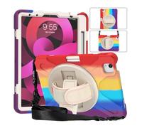 NTYHNFMIH Lanshui Fundas, 360° Ratating Hand Strap Rainbow Drop-Proof Protective Case Compatible with iPad Air 11 (2025)/Air4/5/6-10.9 Inch Universal(Vibrant Red (with Straps))