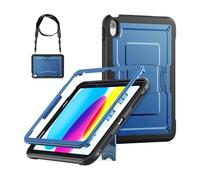 NTYHNFMIH Lanshui Fundas, Honeycomb Large Bracket, Protective Shell Cover Suitable for iPad 10th 10.9 (2022)/11th (A16) 2025(Dark Blue+Strap)