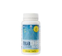 Nua Biological - NuaDHA 500, Complemento Alimenticio a base de DHA (Ácido Docosahexaenoico) - Omega 3 Marino de Pescado Azul - 30 perlas masticables con sabor a limón (500 mg de DHA puro por perla)