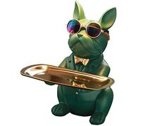 NUACOS DecoracióN Moderna para El Hogar Bulldog Estatua Almacenamiento Joyas Caramelo Pendientes Bandeja, para La DecoracióN De La Mesa De Comedor Esculturas De Resina (Verde)