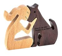 NUACOS Estatua Perro Madera Hecha Mano Regalos Amantes Perros Escultura Madera Figura Decoración Minimalista Mujer y Perro para Dormitorio Hogar, Oficina, Estante