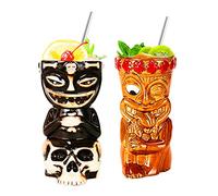 NUACOS Tiki - Taza-Tiki Tazas Set De 2-Vasos De CóCtel Tiki De CeráMica-Copas De Bar Tiki -Fiesta Hawaiana-Copas Tropicales Premium para Fiestas ExóTica