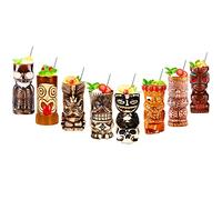 NUACOS Tiki - Taza-Tiki Tazas Set De 8-Vasos De CóCtel Tiki De CeráMica-Copas De Bar Tiki -Fiesta Hawaiana-Copas Tropicales Premium Para Fiestas ExóTica