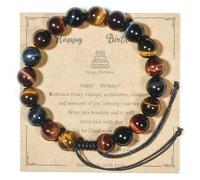 NuanBao Pulsera multicolor de ojo de tigre rojo, azul y dorado para regalos con caja de regalo, 16, 18, 21, 30, 35, 40, 45, 50, 55, 60, 65, 70, 75, 80, 85, 90, 95, 100 años, L, Piedra, ojo de tigre