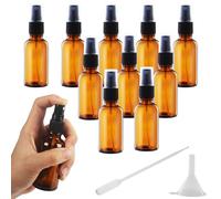 Nuangoo 10Piezas Bote Spray Pulverizador Cristal Ambar, 50 ml pulverizador cristal, con gotero y embudo, adecuado para aceites esenciales, Productos para el Cuidado de la piel, Perfumes, Masajes