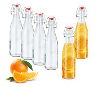 Nuangoo 6 Botellas de Cristal 500ml con Tapón Hermético,Botellas de Vidrio Reutilizables Botella de Cristal para Cerveza, Aceite, Vinagre, Refrescos