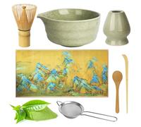 Nuangoo 7 piezas Matcha Kit, que incluye batidor de matcha, colador de té matcha, tazón de matcha, batidor de té, paño de cocina y cuchara de matcha, adecuado para amantes del té,Cian