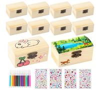 Nuangoo Caja de tesoros para fiestas de cumpleaños infantiles de 10 piezas, mini caja de tesoros con lápices de colores y pegatinas, para pintar y hacer manualidades en fiestas de cumpleaños