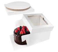 Nuangoo Juego de 5 Cajas para tartas,25 x 25 20 cm Caja altas, caja transportar tartas, alta con ventana, base postres, pasteles, donas y galletas