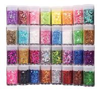 Nuangoo Purpurinas Polvo 32 Colores,Purpurina Manualidades,Paillettes Brillos Chunky,Purpurina para Disfraces, decorar tarjetas y papel,Maquillaje y Manualidades,Cabello Uñas,Cuerpo