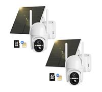NUASI 2K 4G LTE Camara Vigilancia Exterior con Panel Solar【2 Unidad】, 360 Grados PTZ, PIR Detección de Movimiento, Visión Nocturna en Color, Audio Bidireccional, con Tarjeta 32GB y SIM, IP66