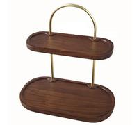 NUBAGG 2-Tier Wood & Metal Coffee Mug Display Rack Retro Wooden Countertop Cup Holder Perfume Organizer Walnut Color Spice Jar Organizer Kitchen Station Bar Storage Shelf
