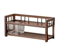 NUBAGG Wooden Coffee Mug Display Shelf Walnut Color 2-Tier Retro Solid Wood Desktop Perfume Organizer Small Countertop Spice Storage Rack Cup Holder Station