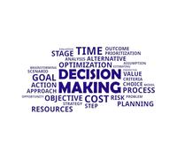 Nube de palabras sobre toma de decisiones Calcomanías de pared de papel adhesivo 50.4x102.6cm Decoración de carrocerías Azul oscuro