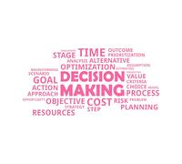 Nube de palabras sobre toma de decisiones Pegatinas de tallado fino 28x57cm Removible sin dejar pegamento Rosa