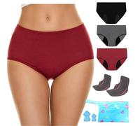 NUBE ROJA Bragas Menstruales Flujo Abundante, Pack de Periodo Menstrual, Bragas Postparto Mujer, Absorbentes, Lavables, Cómodas y Transpirables, Pack de 3 Bragas menstruales 2 compresas y Bolso (XL)