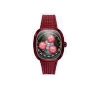 Nubeo Reloj automático Tri-Star Orbit de 46 mm para hombre, edición limitada, con correa de goma NB-6116, Rojo llama, Correa