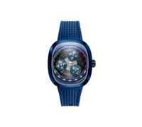 Nubeo Reloj automático Tri-Star Orbit de 46 mm para hombre, edición limitada, con correa de goma NB-6116, Cosmos Blue, Correa
