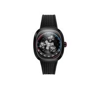 Nubeo Reloj automático Tri-Star Orbit de 46 mm para hombre, edición limitada, con correa de goma NB-6116, Negro lunar, Correa