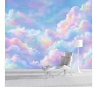 Nubes Coloridas De Acuarela Papel Pintado Panorámico 250x175cm, Estilo Artístico Fresco Papel Pintado De Seda, Grandes Murales Para Salón Sala De Estar Estudio Decoración, Azul Claro