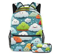 Nubes coloridas para mantener tus artículos esenciales en un solo lugar, mochila con estuche, el mejor juego de mochila escolar para estudiantes, Multicolor#02, B：29.4x20x40cm P：19x7.5x3.8cm,