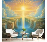 Nubes Ríos Papel Tapiz Fotográfico, Papel Pintado Pared Dormitori 350Anx256Al cm, Fotográfico Decorativo Pared Fantasía 3D, Mural Tela de Seda Amarillo Verde, Antiestático