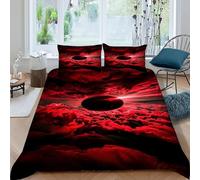 Nubes Rojas Negro Funda Nordica Algodon 3 Piezas 3D Impresa Starry Sky Theme con Cremallera Y Funda De Almohada King（220x240cm） Microfibra Ropa De Cama