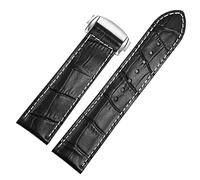 Nublado Banda de reloj de cuero genuina para Hamilton Kaqi Aviation Aviation Frosted Pleging Buckle Ratch de 20 mm 22 mm Coraja(Black-silver,22mm)