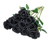 Nubry Flor de Rosa de Seda Artificial de un Solo Tallo de Rosa Falsa para el Ramo de Bodas Arreglos Florales Decoración del Centro de Mesa para Fiestas en casa, 10pcs (Negro)