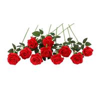 Nubry Flor de Rosa de Seda Artificial de un Solo Tallo de Rosa Falsa para el Ramo de Bodas Arreglos Florales Decoración del Centro de Mesa para Fiestas en casa, 10pcs (Rojo)