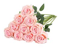 Nubry Flor de Rosa de Seda Artificial de un Solo Tallo de Rosa Falsa para el Ramo de Bodas Arreglos Florales Decoración del Centro de Mesa para Fiestas en casa, 10pcs (Rosa Claro)