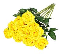 Nubry Flor de Rosa de Seda Artificial de un Solo Tallo de Rosa Falsa para el Ramo de Bodas Arreglos Florales Decoración del Centro de Mesa para Fiestas en casa, 10pcs (Amarillo)