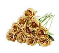Nubry Ramo de rosas artificiales de seda realista para boda, hogar, fiesta, evento, regalo, 10 unidades (dorado)