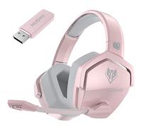 NUBWO G06 Cascos Gaming Inalámbricos con Drivers de 50 mm para PC/Ps5/Ps4/NS/Mobile,Auriculares Gaming Inalámbricos con 2.4 GHz+Bluetooth 5.3 Modo Dual,7.1 Sonido Envolvente,Duración 100Hr+ - Rosa