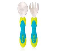 Nuby 2 utensilios de acero inoxidable, azul/verde, 2 unidades