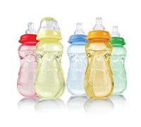 Nuby 3-Pack Non-Drip Tinted Bottles, 7 Ounce, Plus 1 No-Spill Spout, Colors May Vary