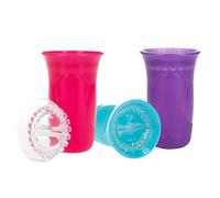 Nuby 3 tazas antiderrames Smart Edge 360 con borde de silicona Touch Flo fácil de limpiar, 10 onzas, niña (el color puede variar)