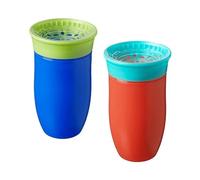Nuby Botella de agua All Around - Taza para beber sin derrames, 300 ml, bebida desde cualquier ángulo, apta para lavavajillas, sin BPA, apto para 6 meses más (paquete de 2, azul/naranja)