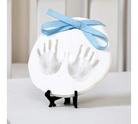 Nuby Baby - Kit de arcilla para decoración de manos y huellas con caballete, además de cintas azules y rosadas para recién nacidos y niños, regalo para baby shower