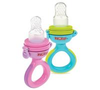 Nuby Baby's First Food Feeder - Bolsa de silicona suave con funda higiénica, para primeros alimentos blandos y dentición, paquete de 2 unidades, rosa y aguamarina, Twist n' Feed, promueve la