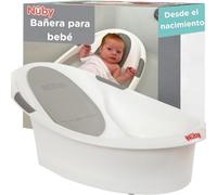Nuby - bañera bebe desde el nacimiento con soporte antideslizante y reposacabezas suave - Bañera infantil ligera para ducha y baño bebe - Bañeras para bebes en colores blanco y gris