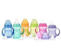 Nûby Biberón de entrenamiento con boquilla antigoteo - 240ml - 6m+ - Taza con asas